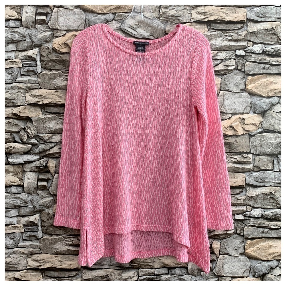 #131 Chelsea & Theodore Pink Knit Sweater Tunic Blouse Top Shirt Women’s Small